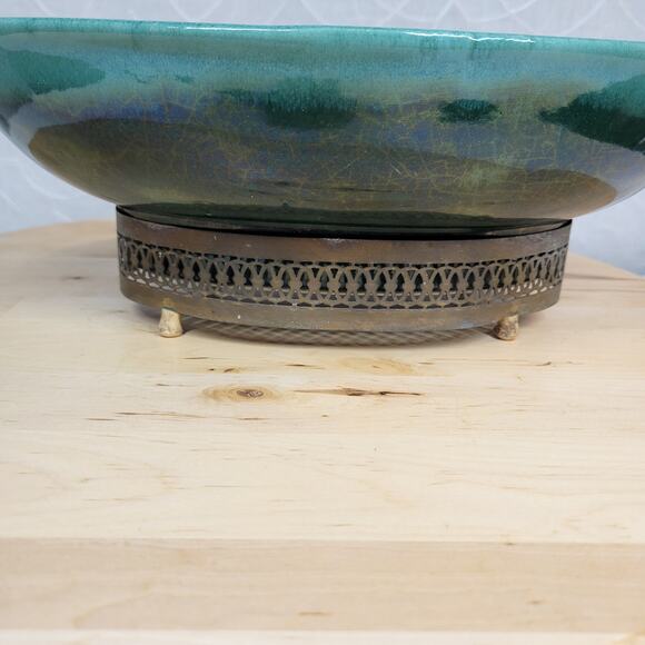 Roseville Pottery Pasadena Planter 12" Green Mid Century Modern Brass Base L-21 - Picture 10 of 12